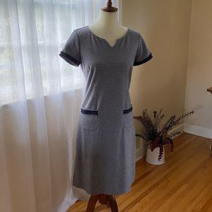 Talbots navy and white herringbone dress
